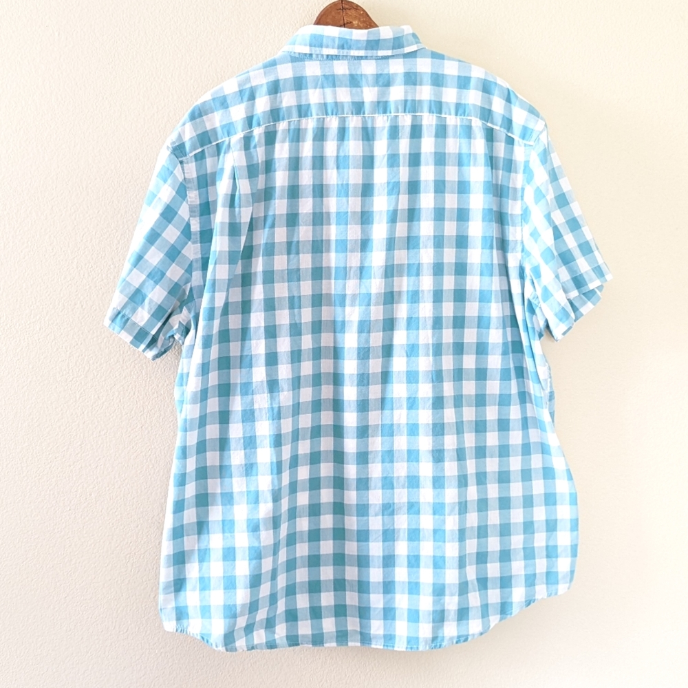 Sonoma Modern Fit Shirt XXL Blue Green White Check Short Sleeve Button Front - Picture 3 of 4